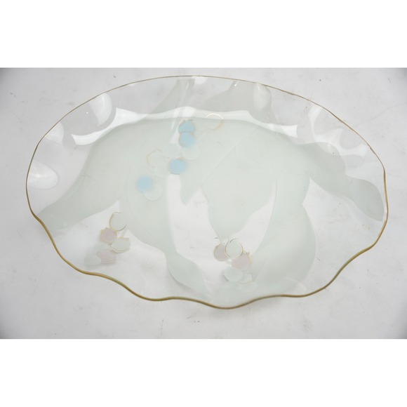 Other - Vintage Frosted Glass Floral Serving Platter‎ Gold Trim Scalloped Edge